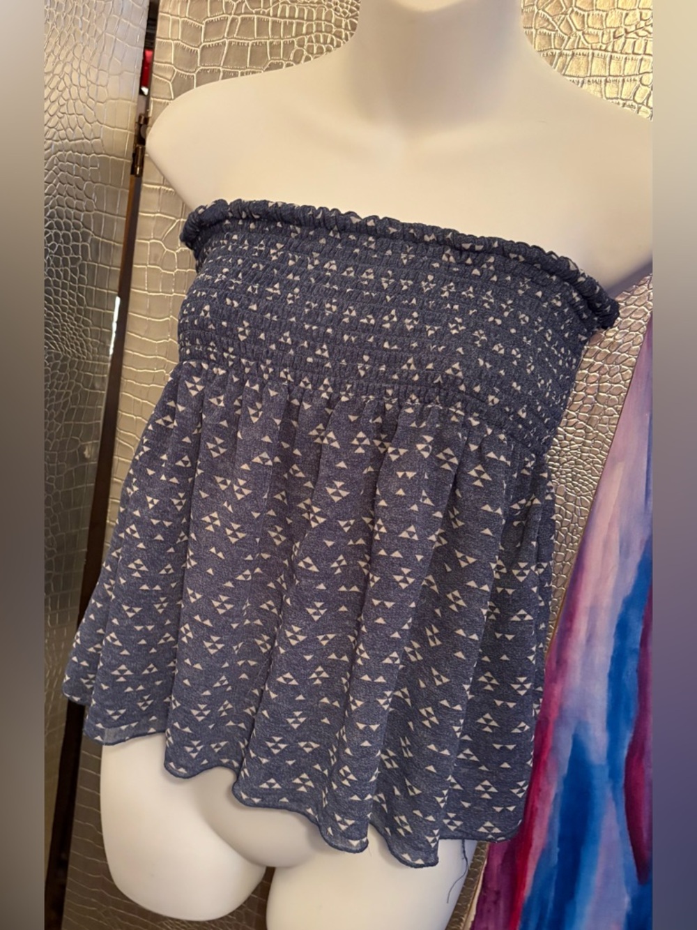Ardene Blue Smocked Strapless Crop Top